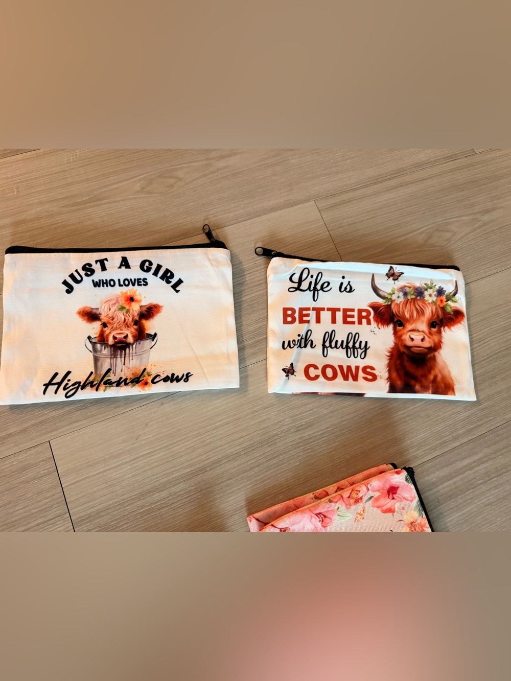 Life is Better with Fluffy Cows Kids Zip Pouch - White/Orange